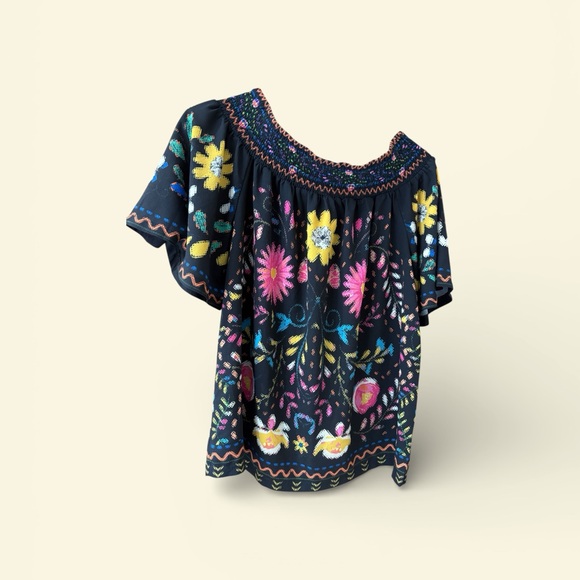 Flying Tomato Black off the shoulder with Vibrant Floral - Picture 2 of 3